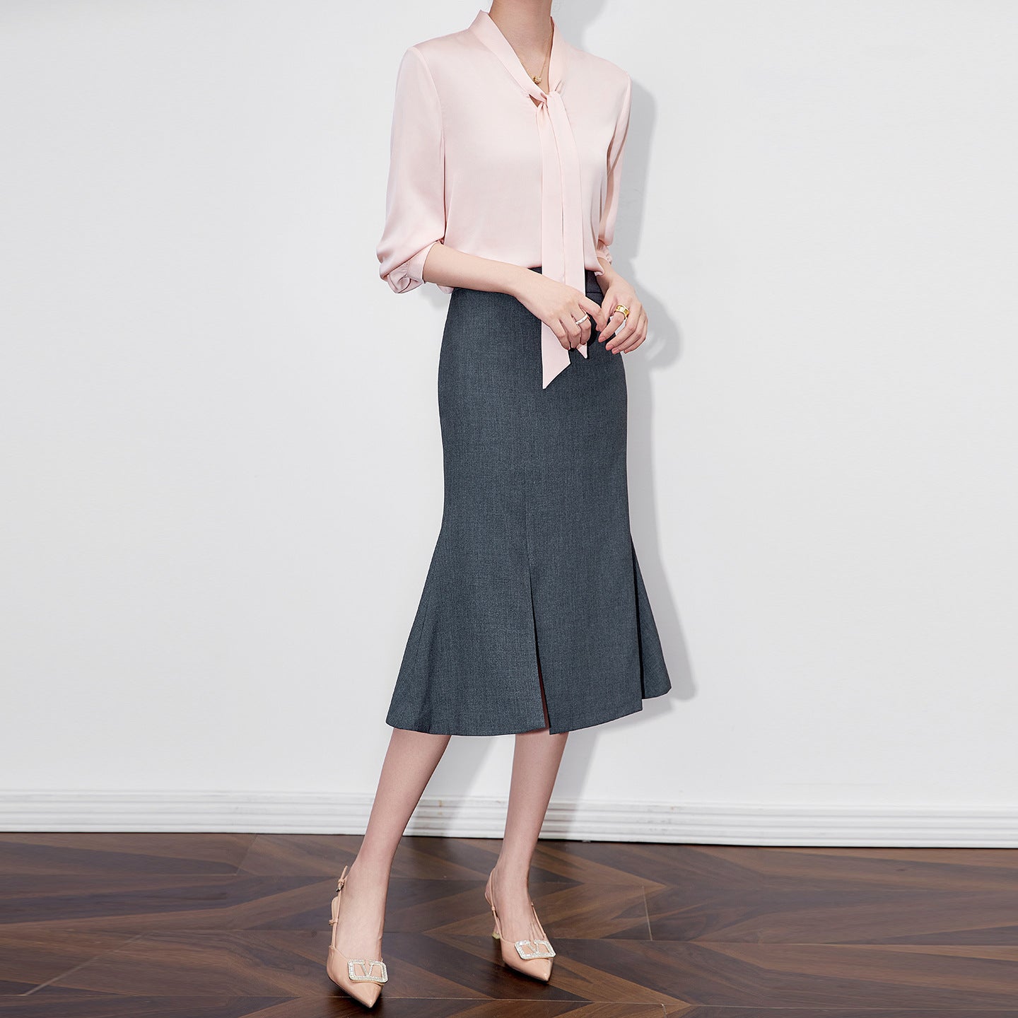 White Chiffon Loose Women's Shirt Korean Style Fashionable Design Autumn New Arrival Professional Top Princess Sleeve Polo Colla