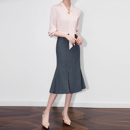 White Chiffon Loose Women's Shirt Korean Style Fashionable Design Autumn New Arrival Professional Top Princess Sleeve Polo Colla