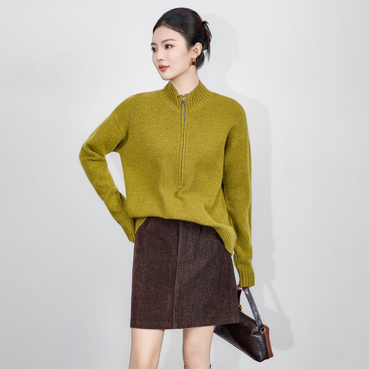 Lagur Heavyweight Floral Knit Sweater Loose Fit Women's Half Zip Thick Warm Knitted Woolen Long Sleeve Casual Commute Style