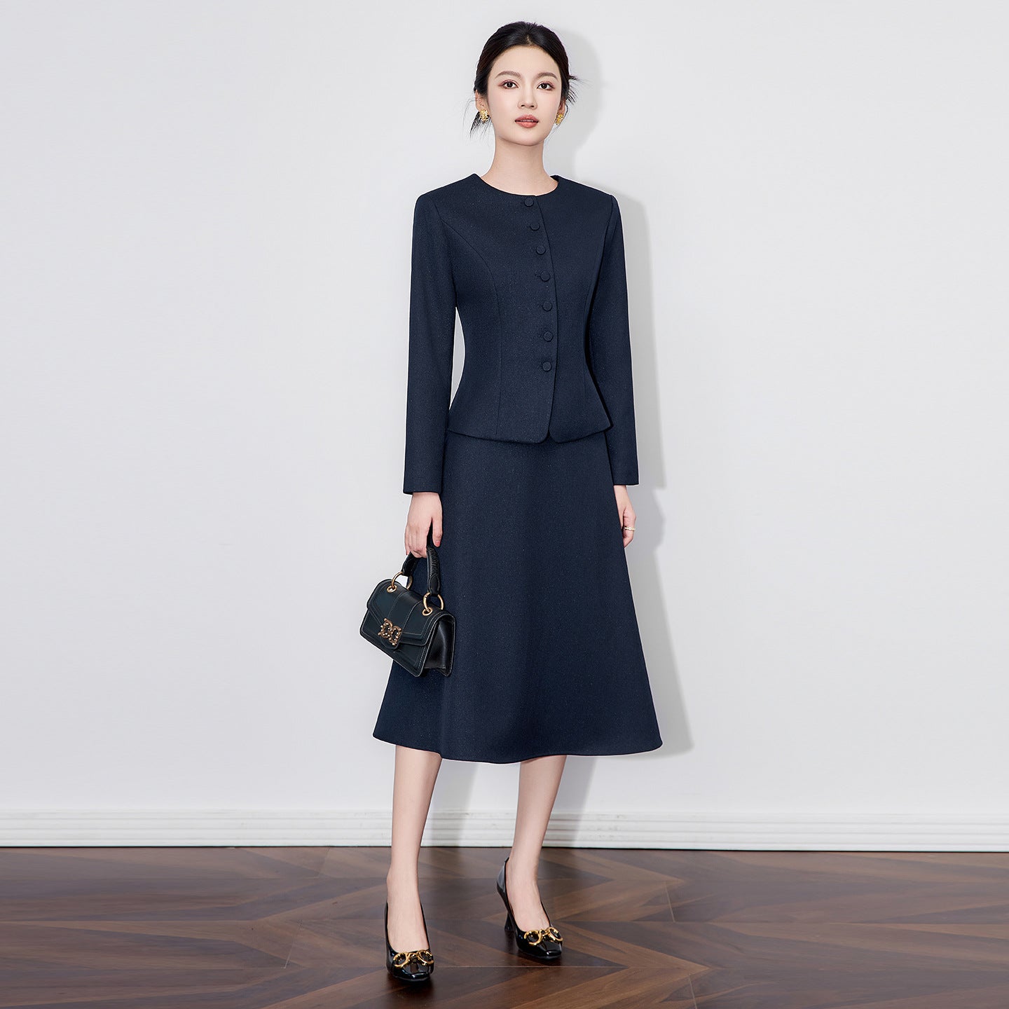 Women Long Sleeve Blazer Skirt Suit 2 Pieces Matching Sets Office Lady Outfit Party Business Work Wear Blue