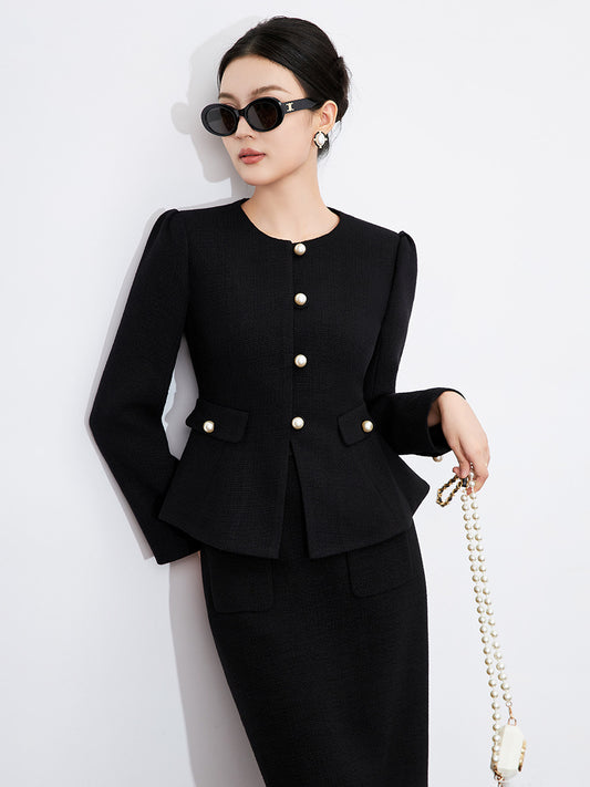 Autumn Women's Pure Color Long Sleeve Round Neck Single Button Suit Jacket Fashionable Casual Style Female Fashion