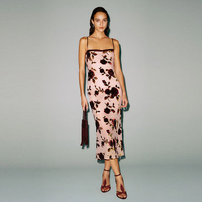 Summer Floral Sling Sexy Slit Long Dress Women Elegant Bodycon Festival Party Dress