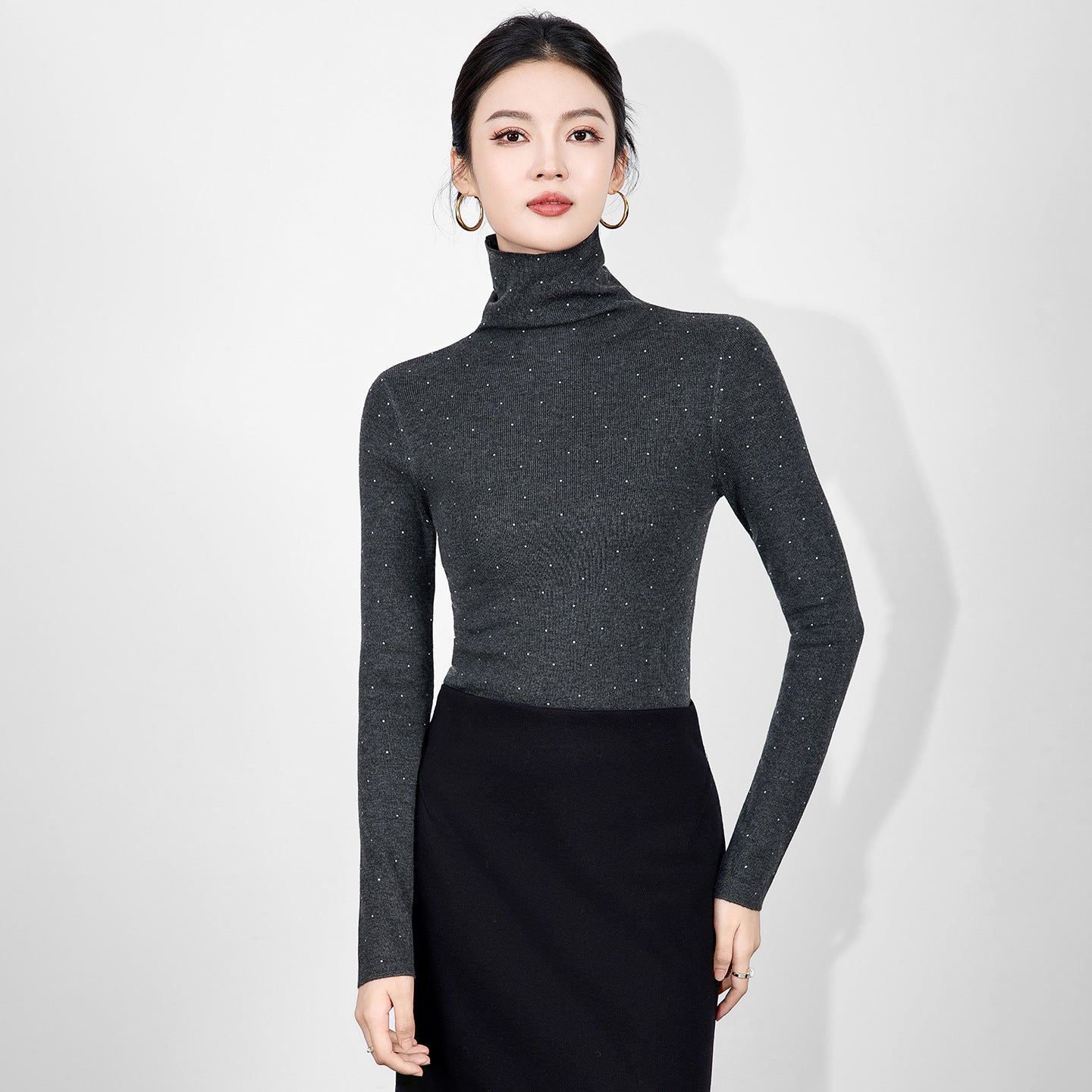 100 Pure Wool Knit High Neck Base Shirt Thin Pile Neck Sweater Ladies Fashion Autumn Winter Top