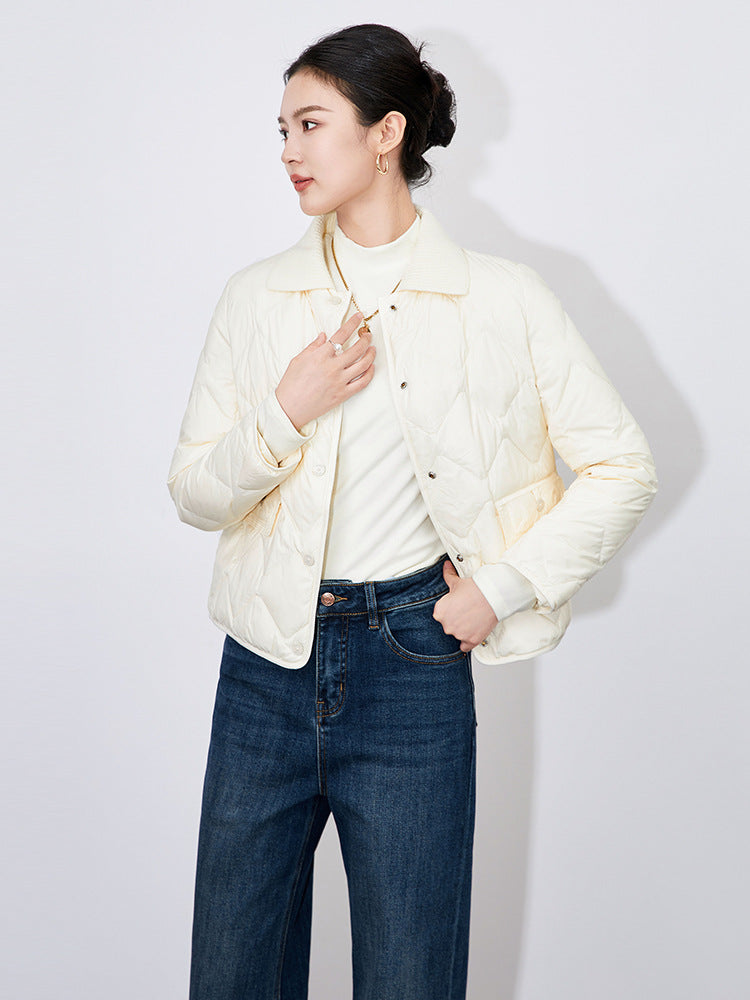 Elegant Ladylike Duck down Jacket Lightweight Short Sleeve Long Sleeve Stand Collar Quilted Nylon Fabric French Style Commute