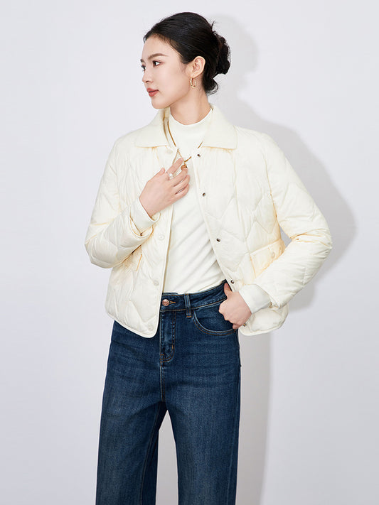 Elegant Ladylike Duck down Jacket Lightweight Short Sleeve Long Sleeve Stand Collar Quilted Nylon Fabric French Style Commute