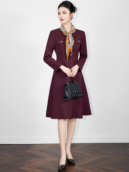 French Elegant Commuting Round Neck Long Sleeve High Waist Slim A-line Simple Fashion Temperament Long Dress for Women in Autumn