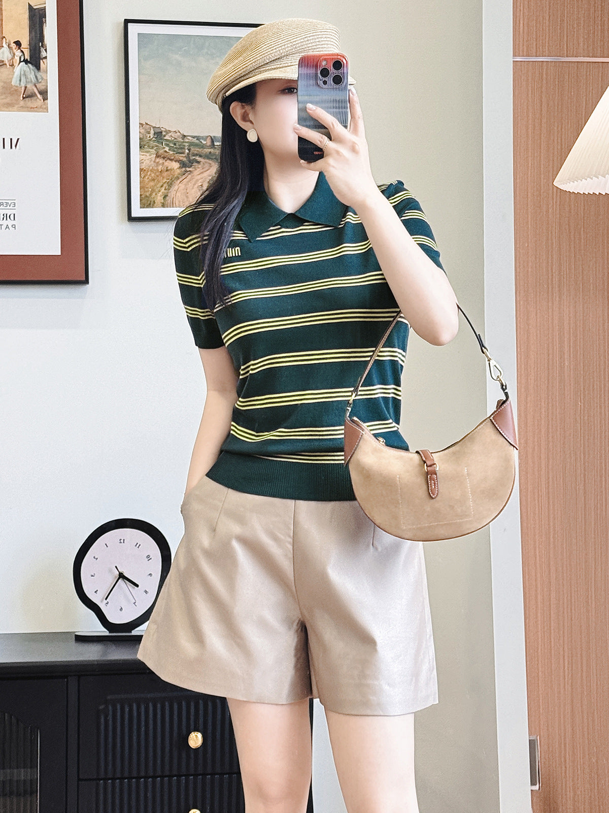 Loose Fit Ne Striped Knitted Ort Sve T-irt Women Summer Plus Size Korean Sle F Sve Top in K Blue