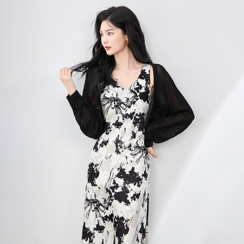 French Ice Silk Knitted Sun-Proof Cardigan Top Women's Summer Thin Jacket Waistcoat Suspender Skirt Shawl Outer Match Blouse