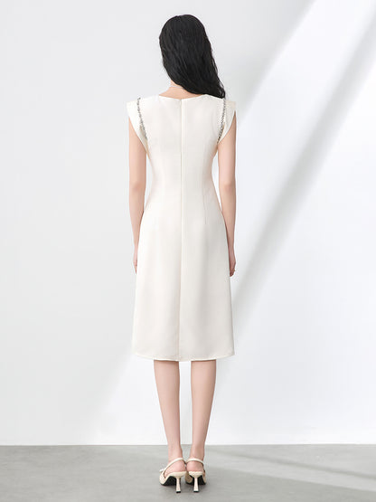 Women's Sleeveless Vest Dress round Neck Vintage Waist-Cinching Black Dress Elegant Style Knee-Length Midi Dress