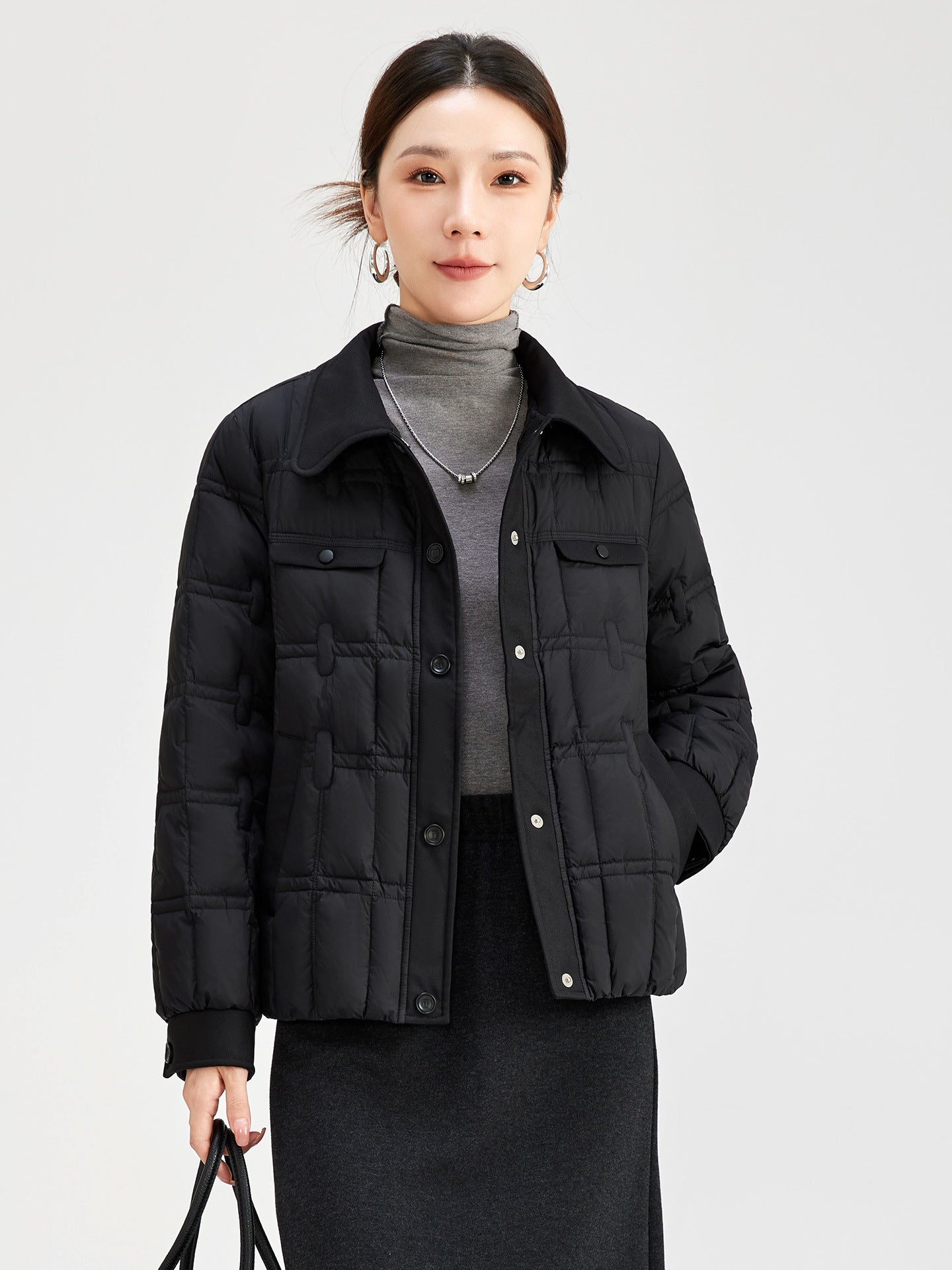 Lightweight Short White Duck down Jacket for Women Fashionable Autumn Winter Coat Stand Collar Warm Small Size Outerwear