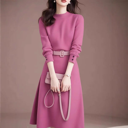 Mid To Long Semi High Neck Sweater for WomenAutumn/winter Base Knitted Sweater Dress for Women