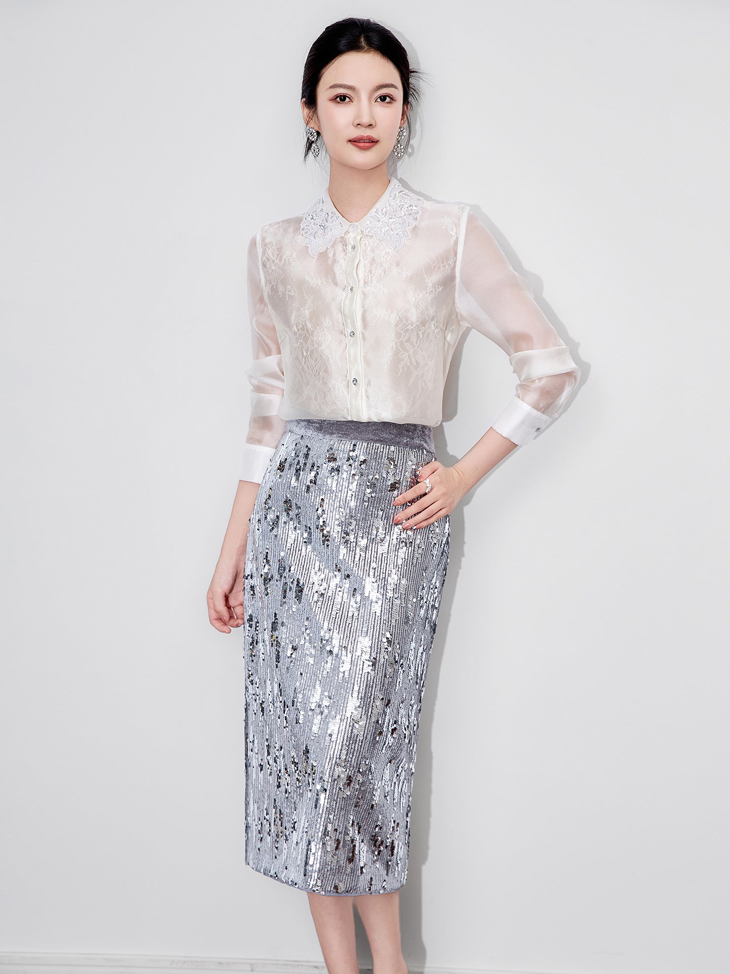 French Elegant Long Sleeve Doll Collar Lace Shirt Women Summer New Style Age Reduction Fashionable Top Button Down Blouse