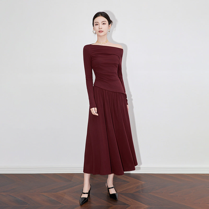 High Waist f Skirt Set Korean Sle Long Sve Top And Skirt Combo for Young Women Ele Folded Design