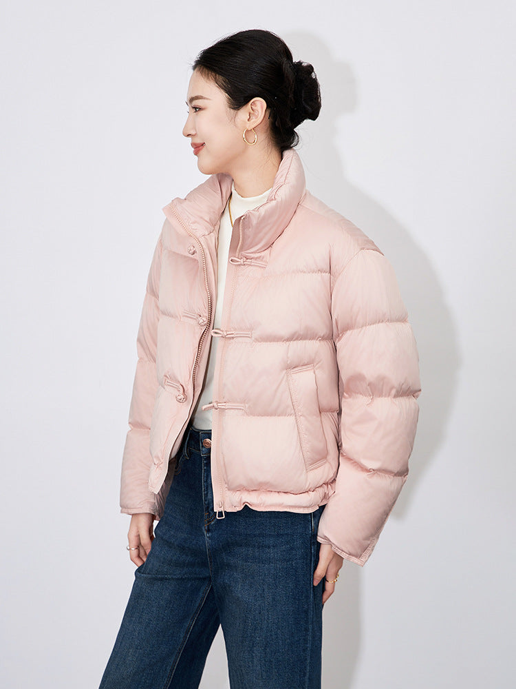 Fashionable Simple Loose Short Chinese Style Stand Collar Women's down Jacket Duck Feather Warm Thickened Long Sleeve Coat