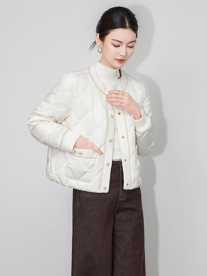 Winter hort Quilted White Duck Down Coat Round Neck Fragile Lady Style Fashionable Compact Design Women's Puffer Jacke