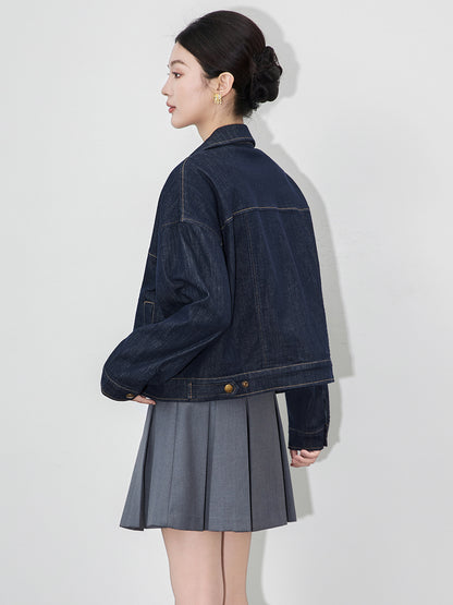 Women's Jean Jacket Fashion Loose Cuffs Plaid Sleeve Single Breasted Denim Coat