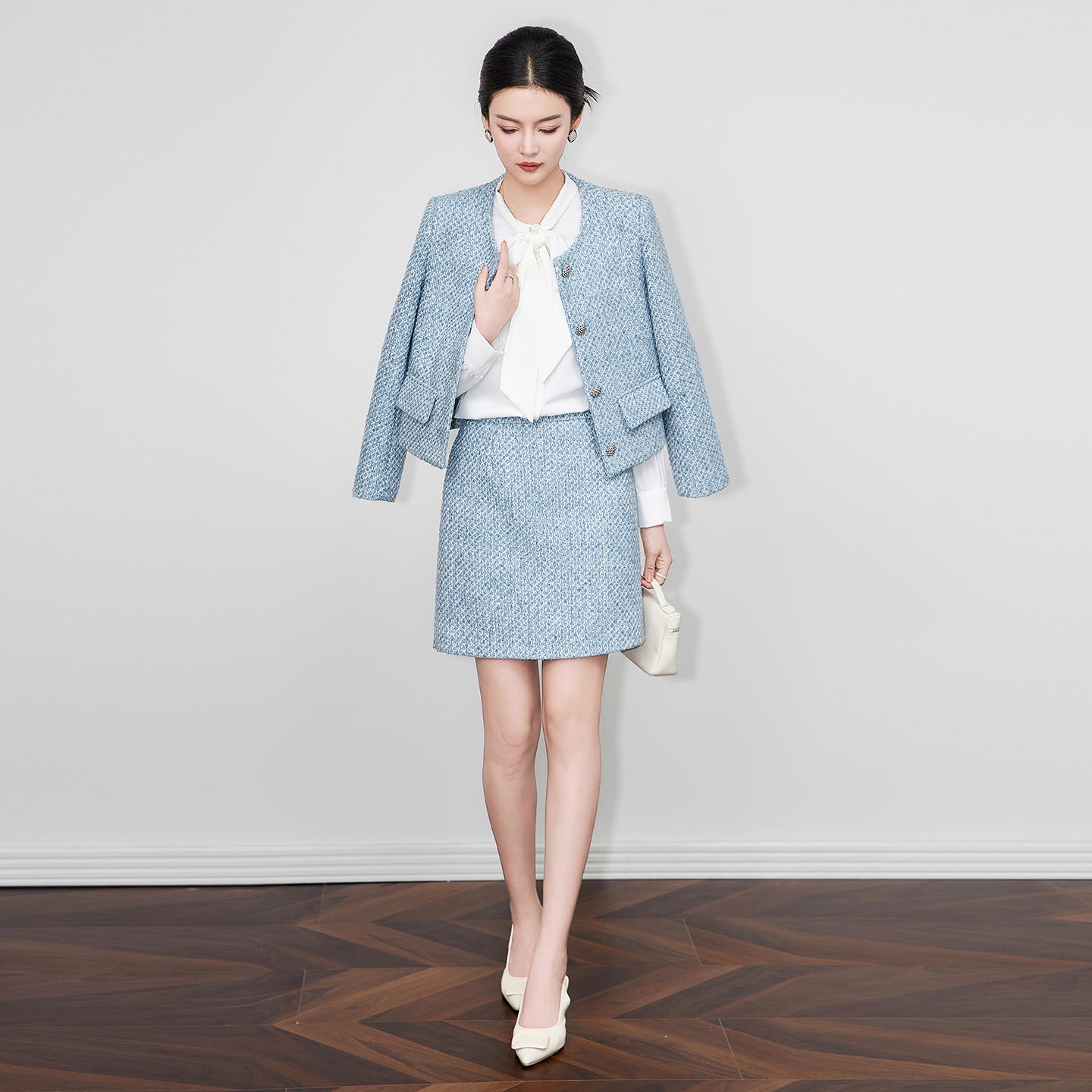 Elegant Long Sleeve Woolen Jacket Suit with Skirt 2 Piece Matching Set Autumn Winter 2025 Womens Outfit Party Suits Pink
