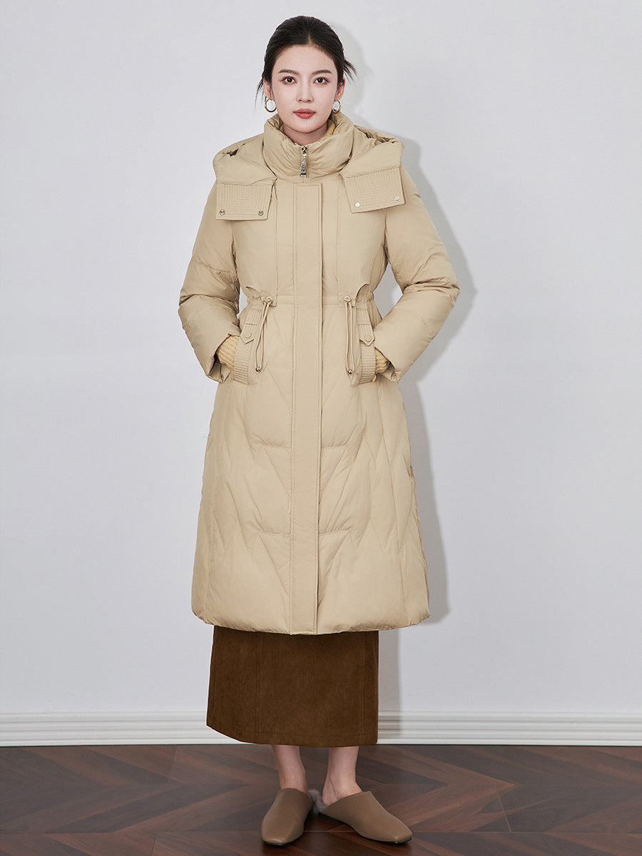 Women White Duck Down Long Jacket Casual Slim Autumn Winter Outwear with Hood Warm Thick Coat