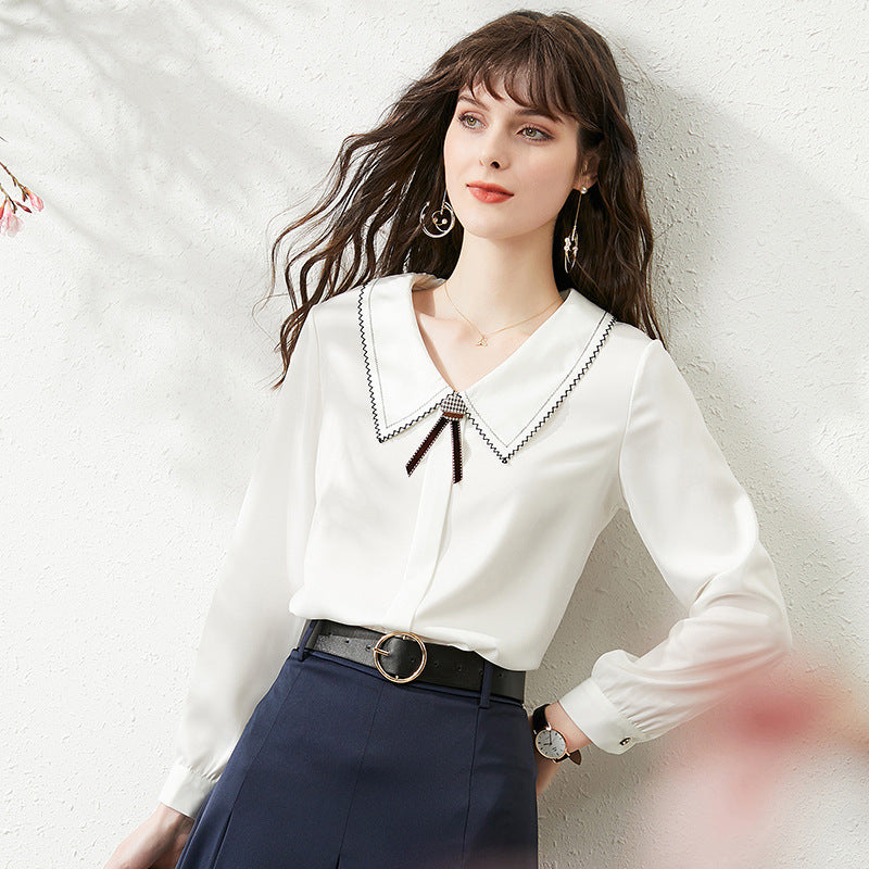 Fashion Commute Peter Pan Collar Blouse Elegant Lace Spliced Spring Solid Color Korean Female Clothing Chic Pearl Beading Shirt   5.0   4 Reviews   ౹   3 Sold ByJeyClub Store (4.9 | 2,000+ Sold )