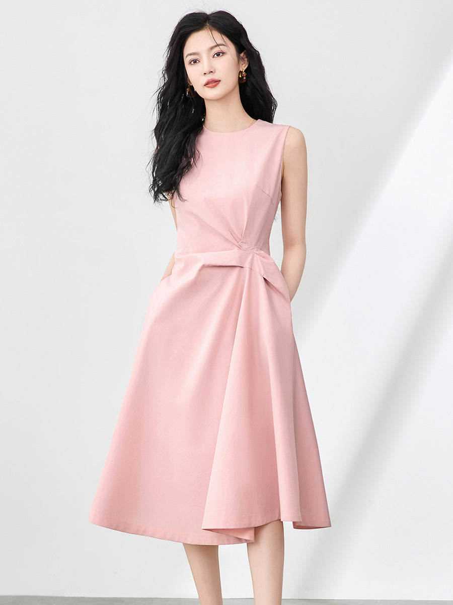 Retro Elegant Sleeveless Solid Prom Evening Dresses Women Summer Autumn Ball Gown Belt Party Bridesmaids Long Dress Midi Robe