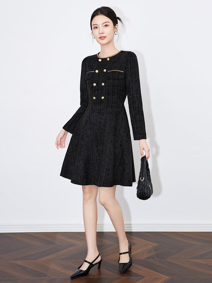 Elegant Midi Length Long Sleeve Dress Waist Cinched Commute Friendly Chic Office Wear South Oil Little Fragrance Style