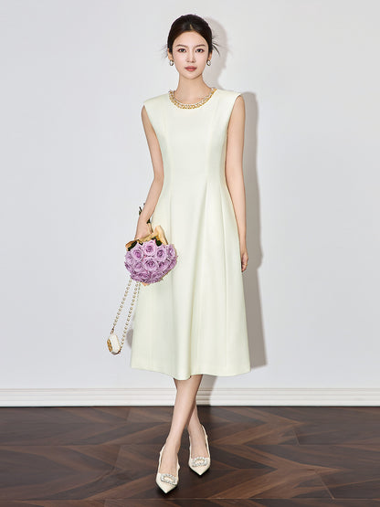 French Style Diamond Embellished Sleeveless Waist-Cinched White Vest Dress Women's Preorder Spring Summer Heavy Duty