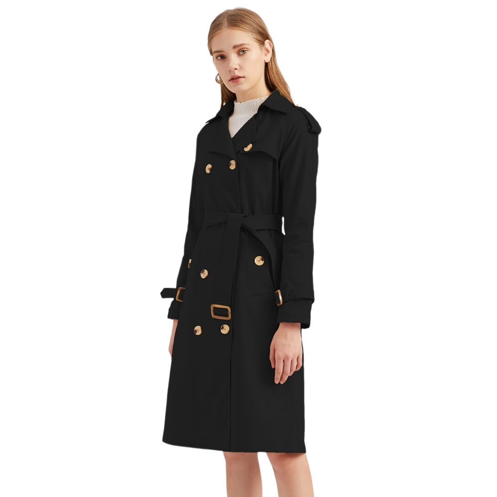 New Hot Sale of The Season Women's Long Waist-Cinching Cotton Blend Coat European Size Long Sleeve Turn-down Collar Elegant