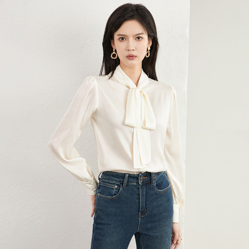 Women's Blouse 2025 New Long Sleeve Single Breasted Elegant Bow Collar Office Office Shirts Female