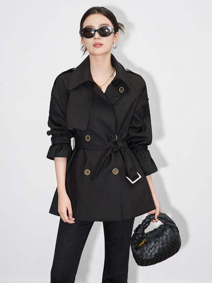 Elegant Short Coat Jacket Women's Spring Autumn Thin Small Size Fashionable Outerwear Polyester Fabric Pure Color Stylish