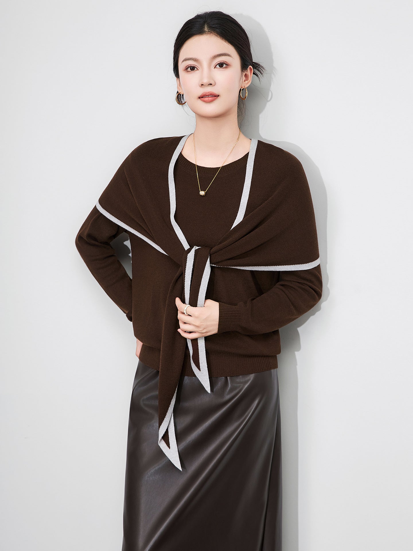 Korean Style Long Sleeve Navy Collar Shawl Women's Knitted Sweater Fashionable Anti-Aging Design Short Length Comfortable Fit