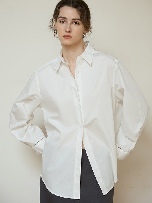 Fashion Women 100% Cotton Blouse Long-sleeved Lapel Single-breasted Buttons Casual Loose White Color Streetwear Female Shirts
