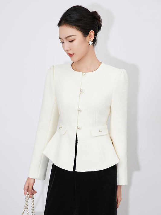 Autumn Women's Pure Color Long Sleeve Round Neck Single Button Suit Jacket Fashionable Casual Style Female Fashion