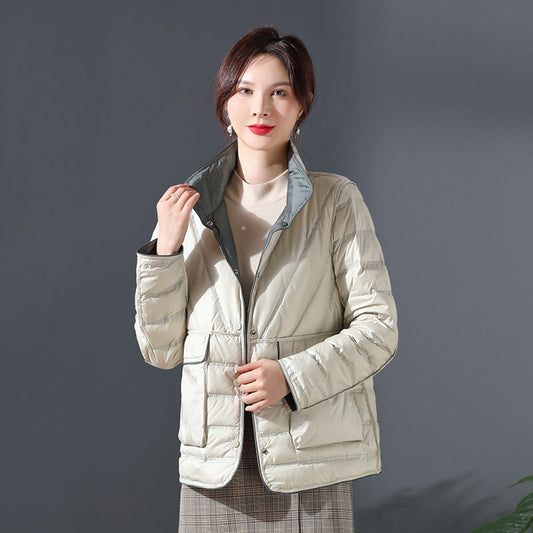 Women Winter Puffer Jacket Top Grade Ultra Lightweight 90% White Duck Down Fashion Short Down Coat Reversible Female Parkas