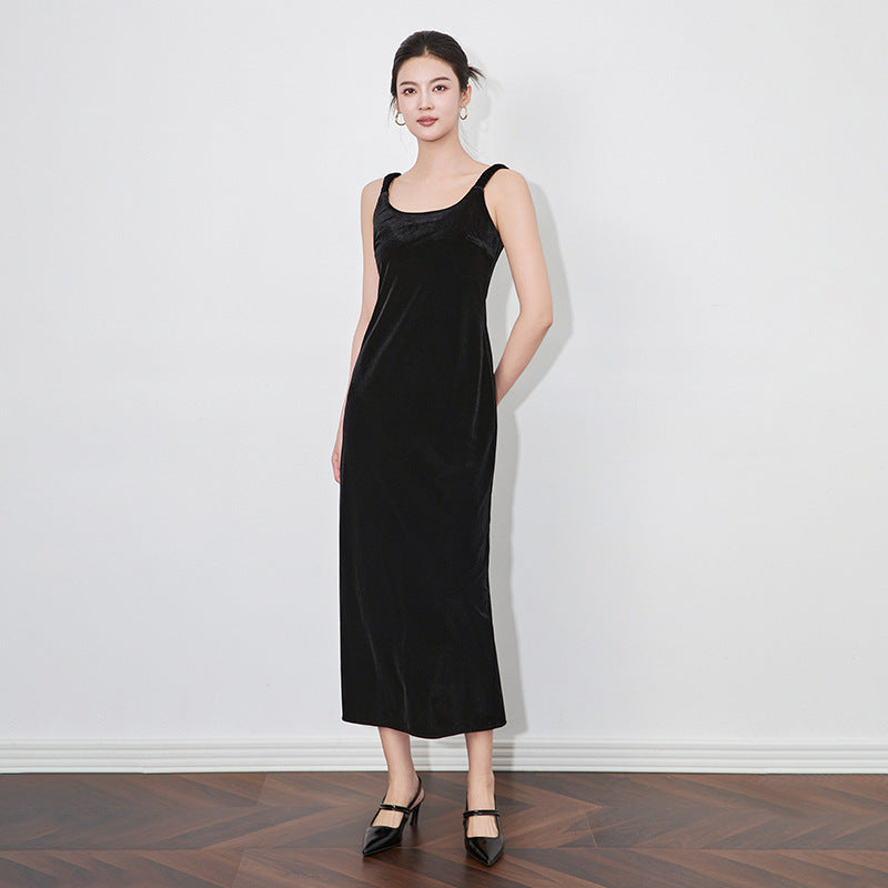 Women Velvet Cardigan and Strap Dress Elegant Lady Clothes