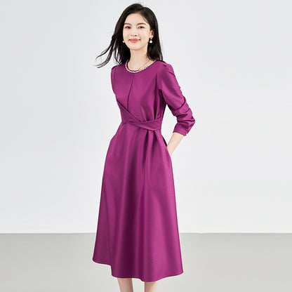 Women's Casual Waist-Fitted Slimming Dress Deep-Layered Pleated Design Slim Fit Commuter Dress