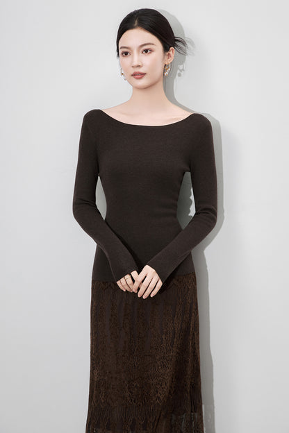 French Style One-Shoulder Woolen Knitted Sweater Women's Slim Fit Base Layer Trendy Inner Wear Shirt Full Sleeve Solid Color