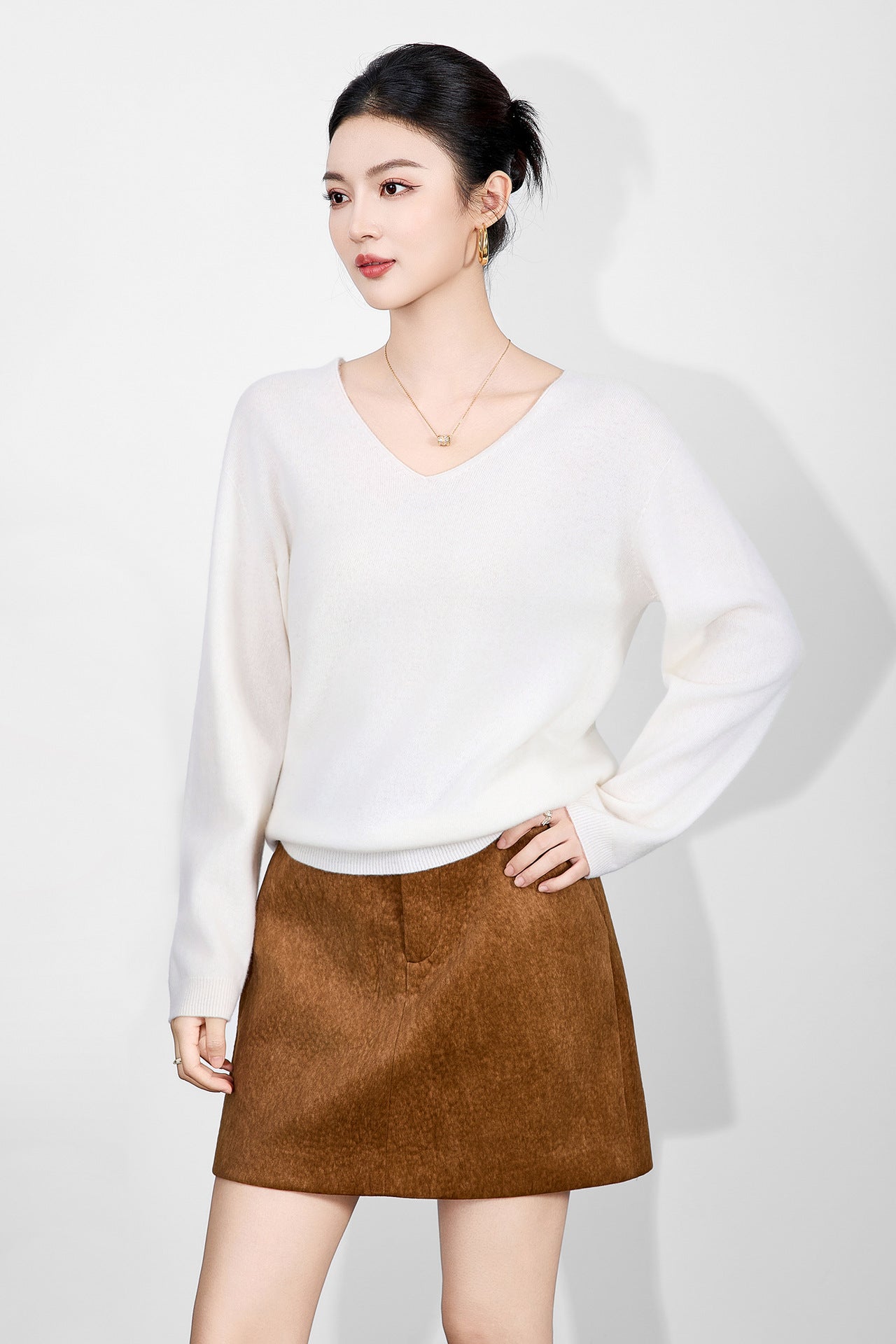 Eesswel 100% Merino Wool Women Pullovers V-neck Long Sleeve Knitted Basics Sweaters Loose Tops Women's Solid Pullover Sweater