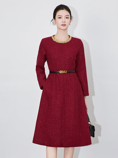 Heavy Duty Round Neck Gold Diamond Glitter Yarn Fashion Dress Women Autumn Winter