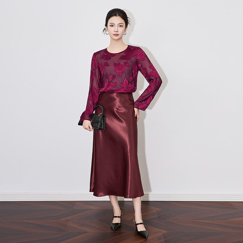 Silk Printed Irt Women's Loose Fit Vintage Sle Long Sve Pattern High End Feeling Spring New Chinese Sle