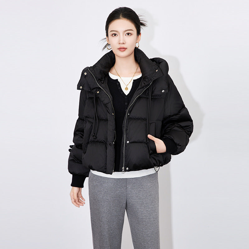 White Duck down Short Puffer Jacket Women's Thickened Long Sleeve High Collar Warm Fashionable Outerwear Chinese Style