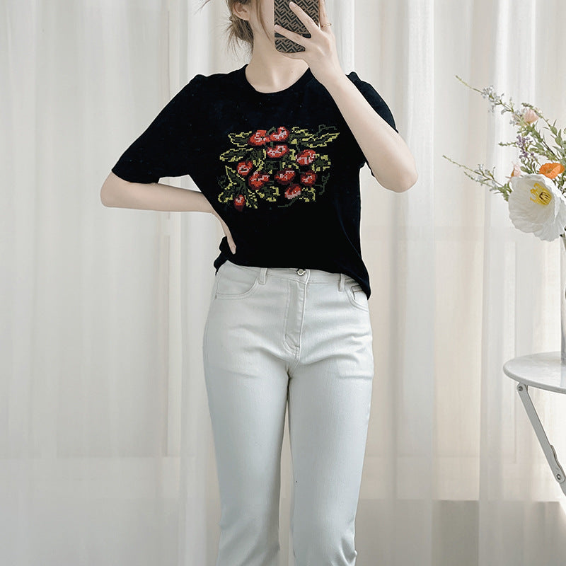 Harajuku Flowers and Plants Vintage T Shirt Short Sleeve Crew Neck Summer Tshirt Tops for Women Clothes