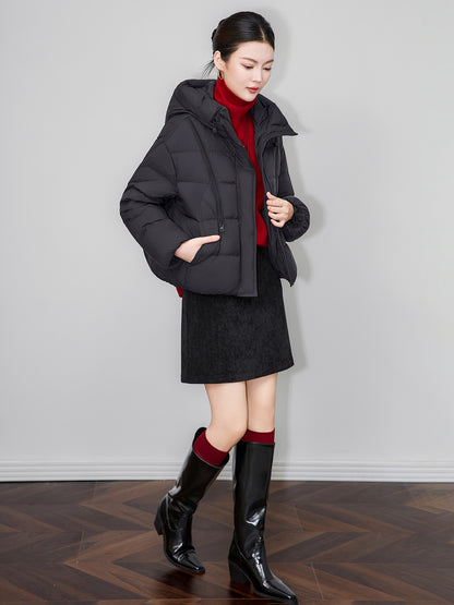 Warm Sli Hooded Ort Du Down Jaet Outerwear PREON Winter Faion Smooth Commute Sle 90% Down Coat Zipper Closure