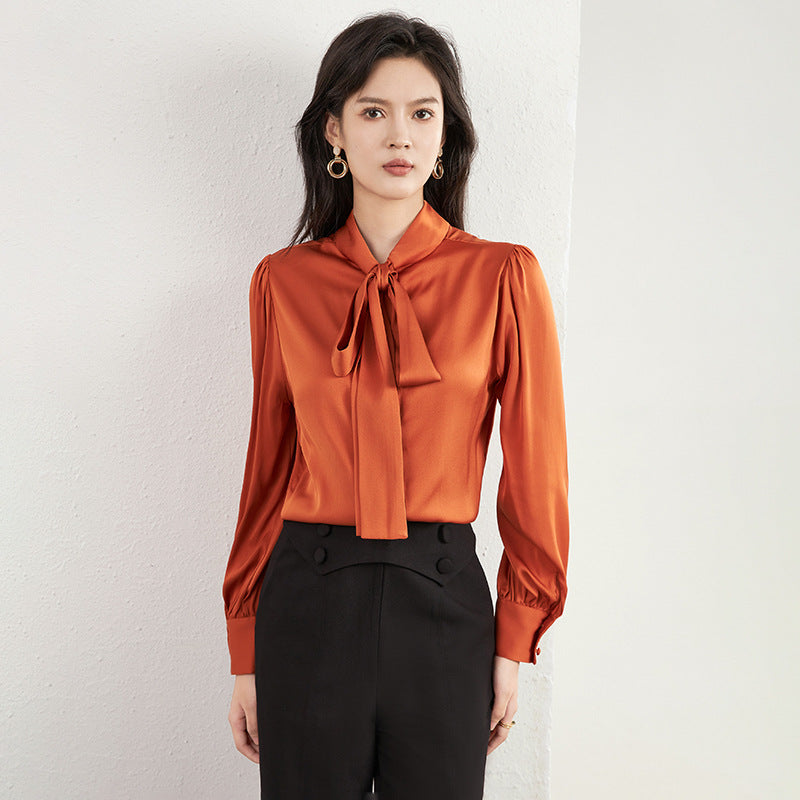 Women's Blouse 2025 New Long Sleeve Single Breasted Elegant Bow Collar Office Office Shirts Female