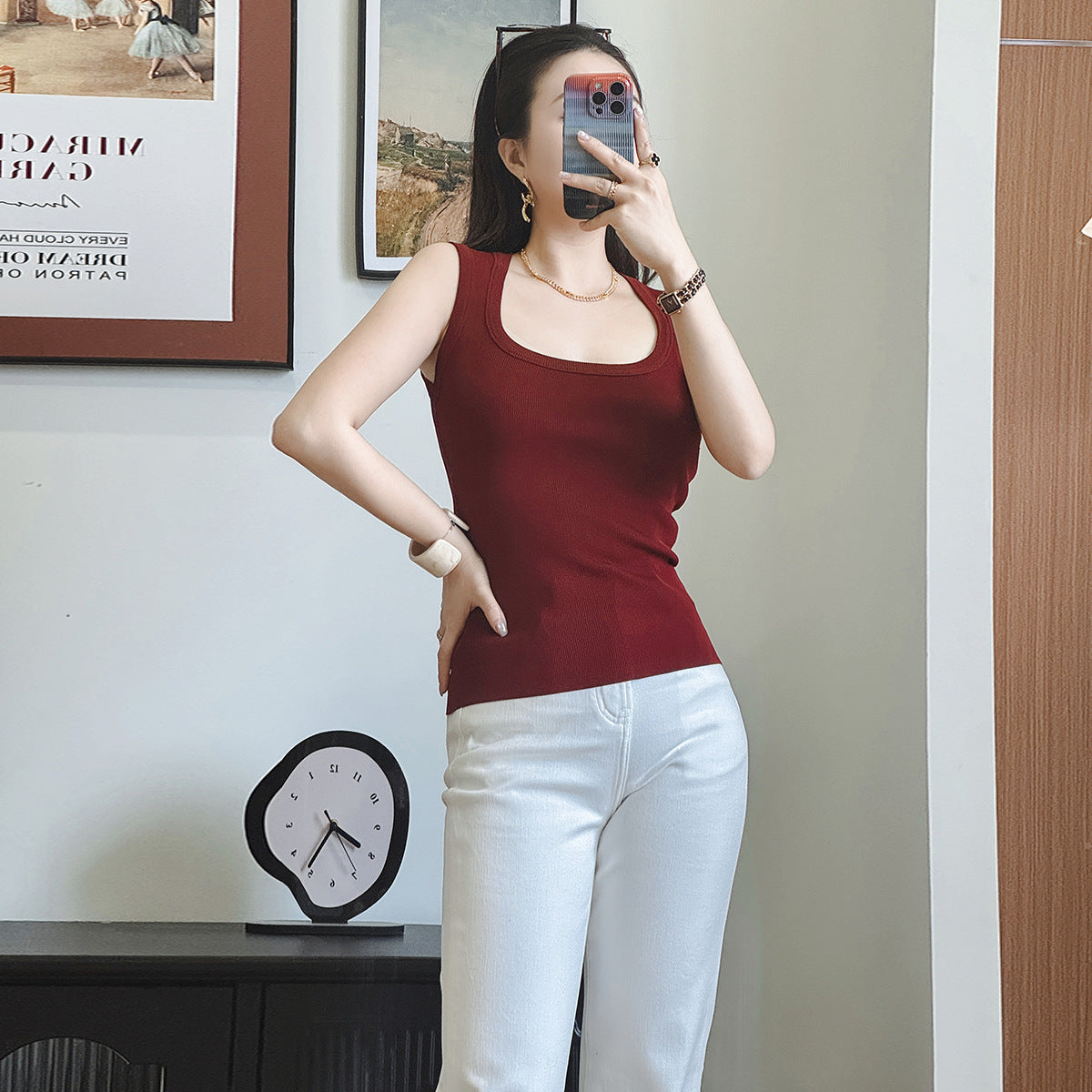 Women's Cotton Built-in Bra Vest Cami with Removable Padding, No Need Bra Top for Yoga Gym & Daily Comfort Wear Running Vest