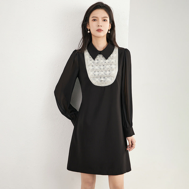 Long Sve Lace Dr Women's Street Sle Loose Waist A-Line Skirt Polyester Fiber Spandex Elastic Fiber Autumn Wear