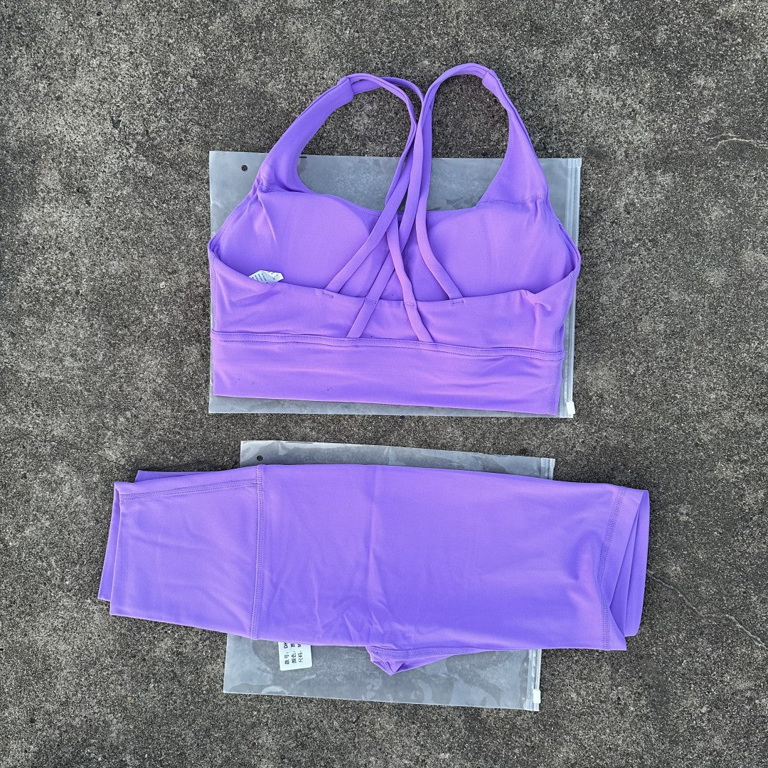 Solid Color Gym Cycling shorts Yoga Set Short Legging +Cross Back strap Sport Bra Athletic Women Suit Comprehensive Training Jog
