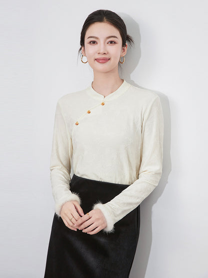 Retro Anti-Aging Loose Long Sleeve Thickened Knitted Top Autumn Winter New Style Pure Wool Sweater Women Stand Collar Pullover