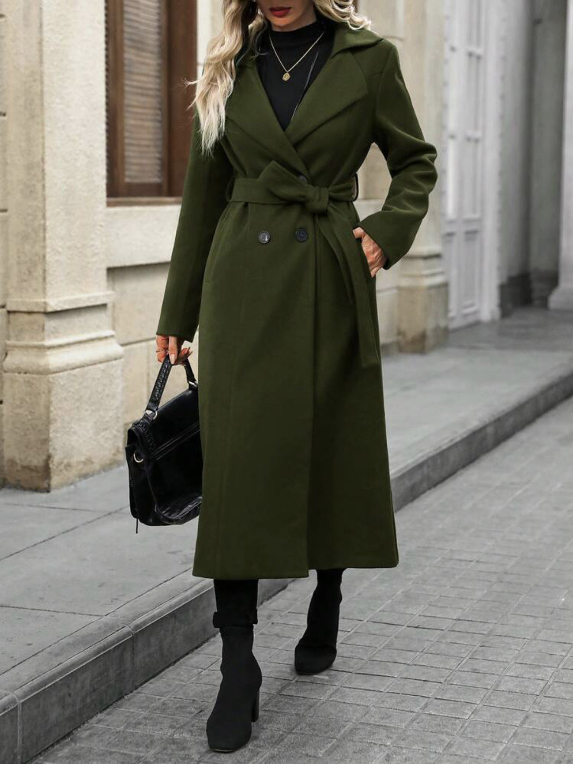 Women's Cross-border New Autumn and Winter British Style Coat Belt Jacket Extended Plaid Trench Coat Women Loose and Comfortable