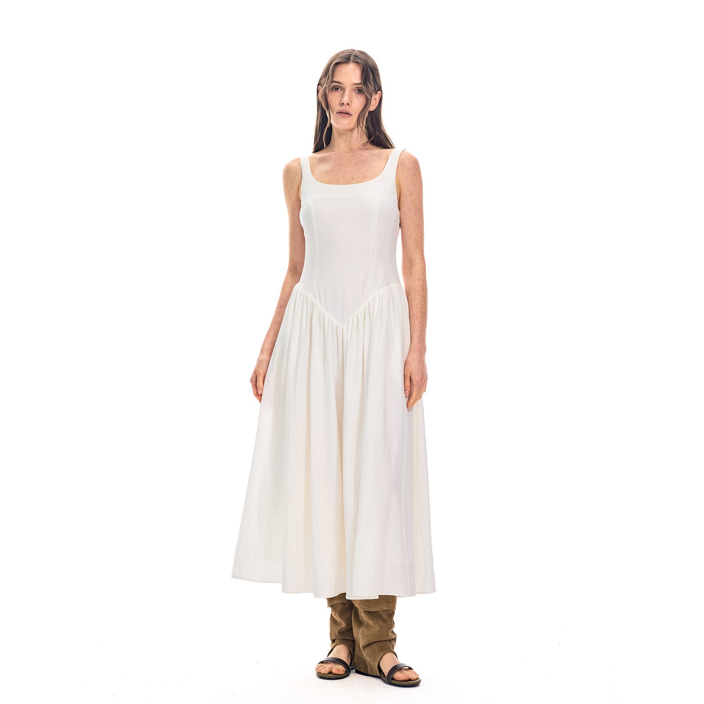 White Strapless Long Dress Women Fashion Slim Sleeveless O-Neck High Waist Dresses