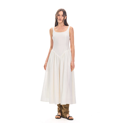 White Strapless Long Dress Women Fashion Slim Sleeveless O-Neck High Waist Dresses